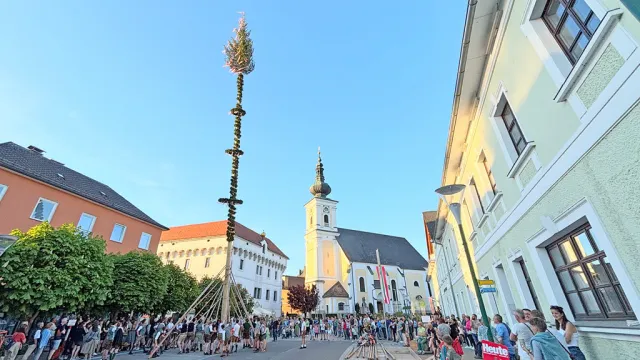 Maibaum 2025 in Vorchdorf per Hand gesetzt