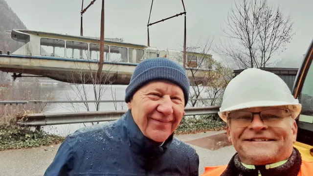 MS Magdalena am Traunsee angekommen, mit Karlheinz Eder und Gunter Schimpl