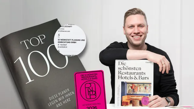 id Werkstatt Geschäftsführer Moritz Reisenberger freut sich über Platz 5 der besten Gastroplaner und drei prämierte Projekten im neuen Callwey-Führer 2026. (Foto: Akkurat Identity)