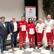 die Geehrten für ihre langjährige Mitarbeit mit Bürgermeister Ing. Thomas Avbelj, Bürgermeister Ingo Dörflinger, Dr. Christoph Hohn