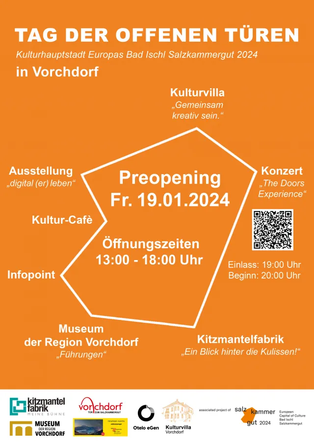 Programm der VORCHDORFER Eröffnung Kulturhauptstadt Salzkammergut 2024 Flyer zum Preopening "Salzkammergut 2024" in Vorchdorf
