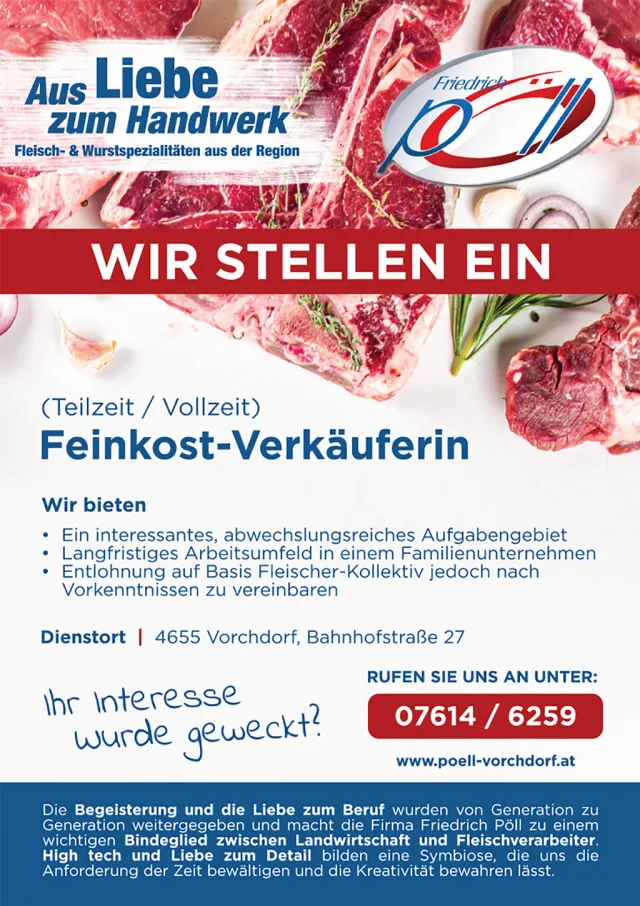 Feinkost-Verkäuferin Fleischhauerei Pöll Vorchdorf Feinkost-Verkäuferin Fleischhauerei Pöll Vorchdorf