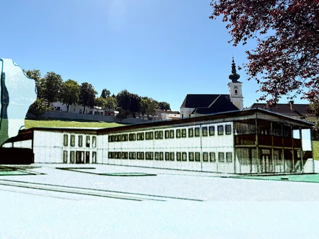 Retusche Ausweichquartier Pfarrgarten für die Vorchdorfer Schulen Retusche Ausweichquartier Pfarrgarten für die Vorchdorfer Schulen