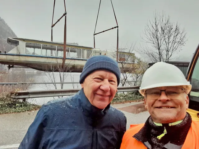 MS Magdalena am Traunsee angekommen, mit Karlheinz Eder und Gunter Schimpl